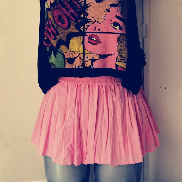 Pink chiffon ruffle pleated skirt elastic waistband - Picture 6 of 6